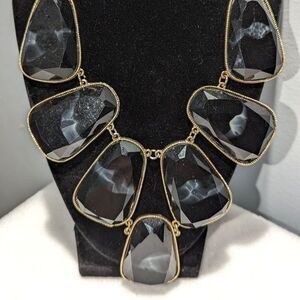 Marbled Grey Black Gold Tone Statement Bib Necklace